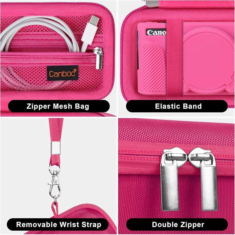 Canboc Case for Canon PowerShot SX740 SX730 HS Digital Camera, 1* Hard Carrying Case + 1* Soft Silicone Protective Cover with Removable Lens Cover, Rosered (Case Only) - Image 5